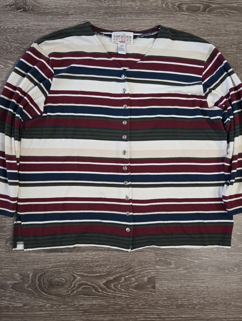 Vintage Striped Button Up Cardigan Top / Carolina Colours Plus Size 20/40.